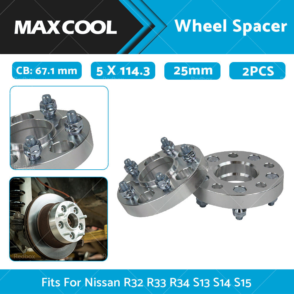2PCS 25mm Wheel Spacers 5x114. 3 12x1. 25 25mm CB=67. 1mm Fits For Nissan R32 R33-1