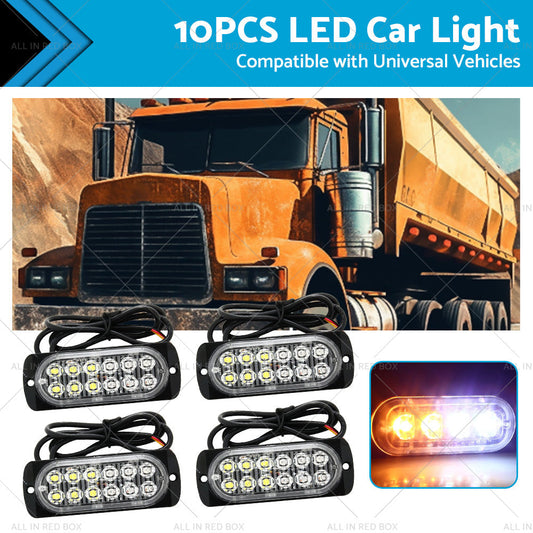10x Amber  White LED Car Emergency Beacon Warning Hazard Flashing Strobe Light-0