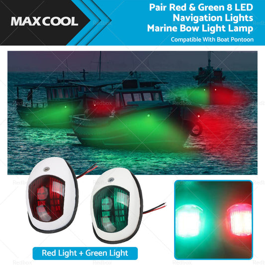 Pair Red  and  Green 8LED Navigation Lights Marine Bow Light Lamp for Boat Pontoon-0