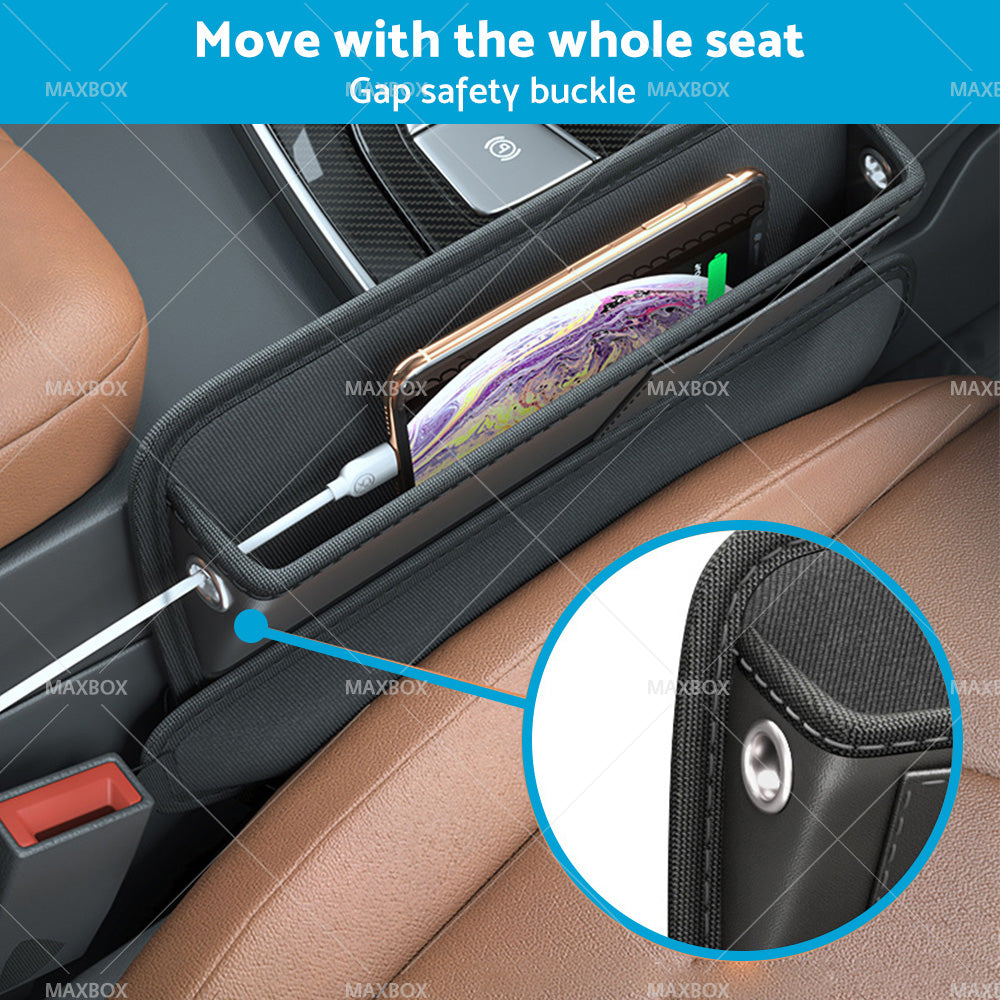 Car Seat Gap Storage Bag Organizer PU Leather With Exclusive Charging Cable Hole-3