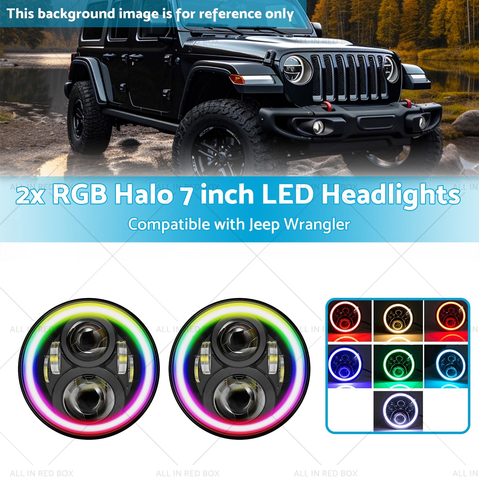 RGB Halo 7 inch LED Headlights Projector Hi Lo Beam DRL Suitable for Jeep GQ-2