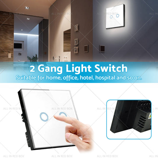 87x87mm Touch Wall Light Switch LED 2 Gang 1way Touch Glass Switch-1