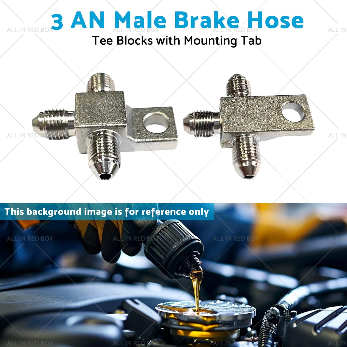 Pair of Stainless Steel - 3 AN Male Brake Hose Tee Blocks with Mounting Tab-3
