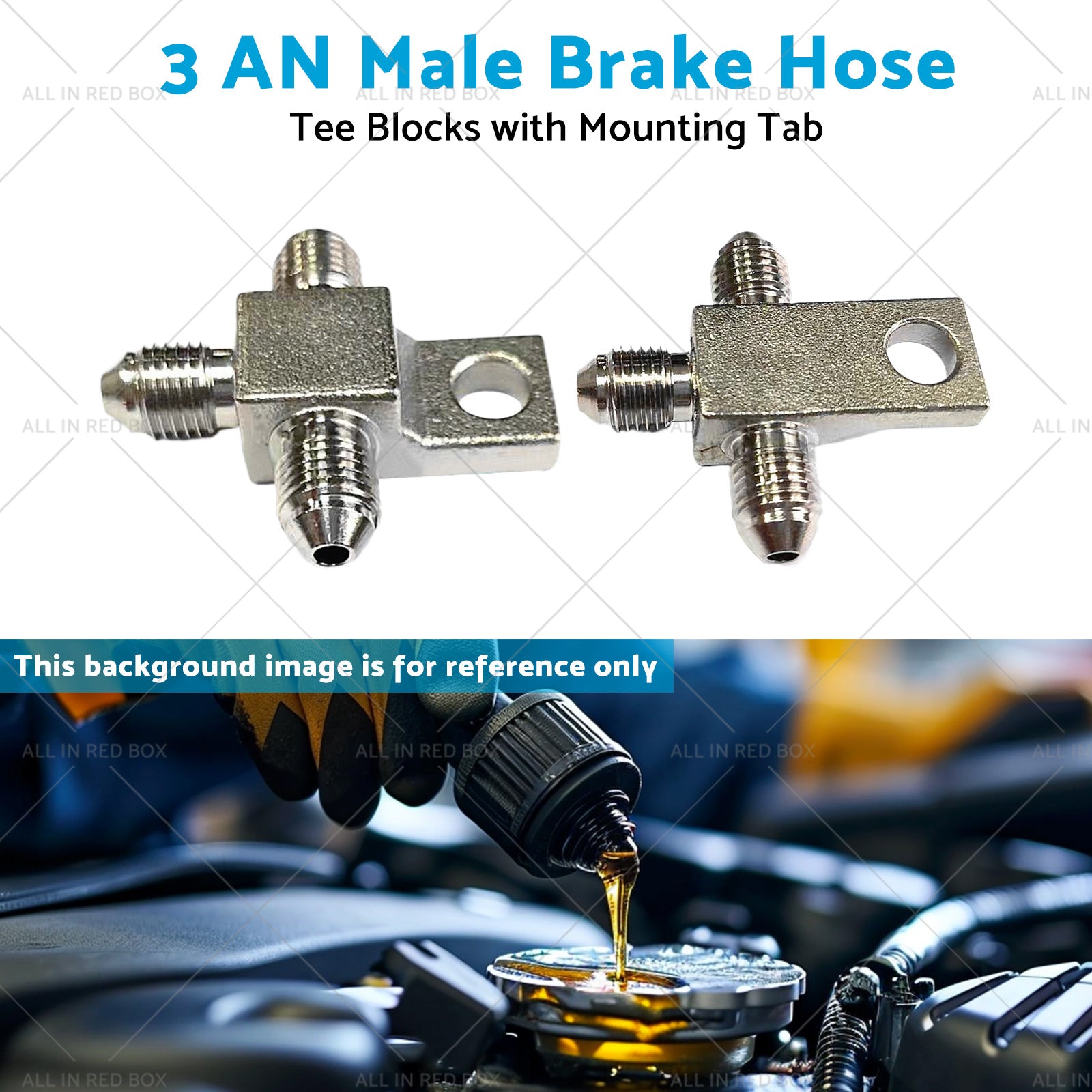 Pair of Stainless Steel - 3 AN Male Brake Hose Tee Blocks with Mounting Tab-3