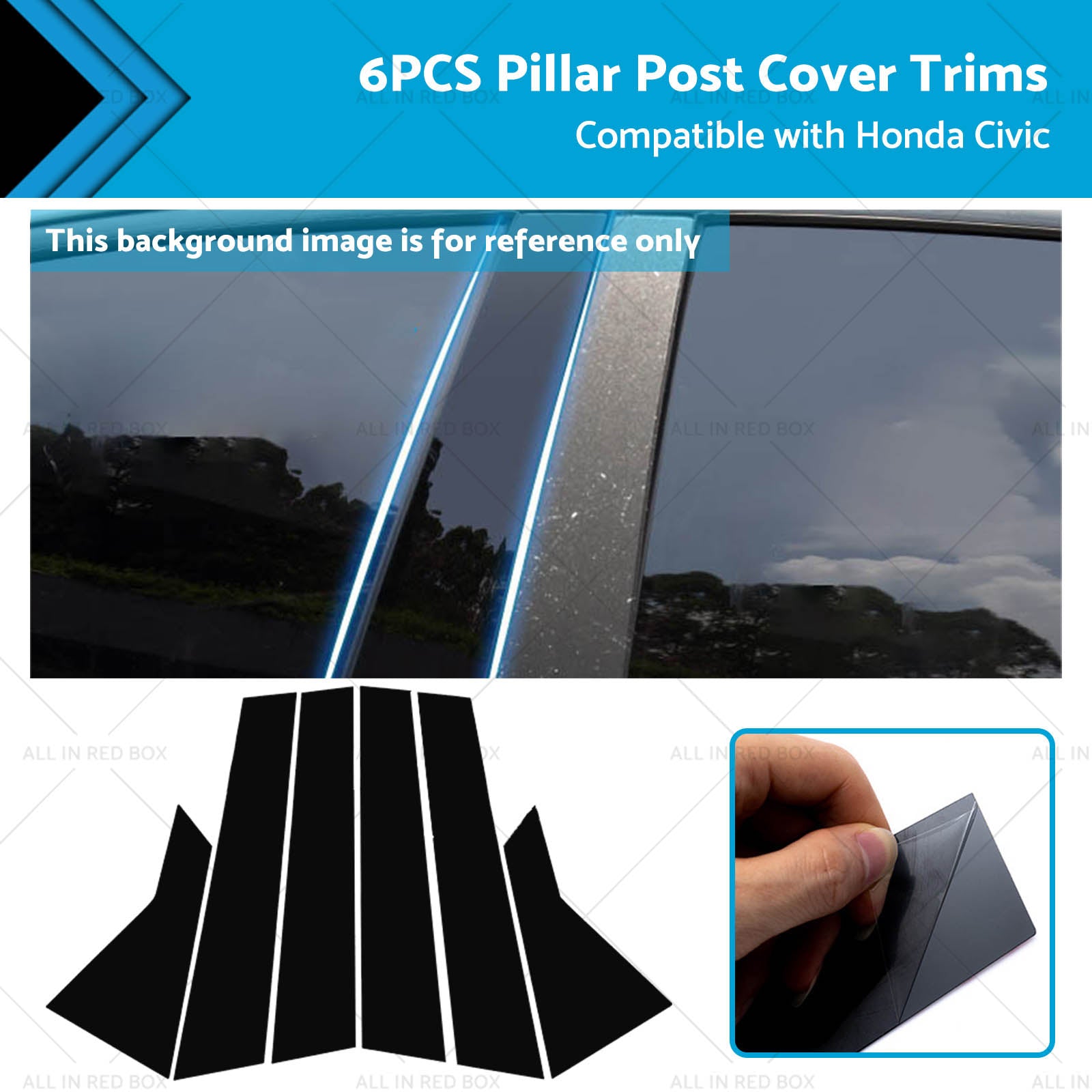 6x Black Pillar Post Cover Trims Suitable for 2022 Honda Civic-0