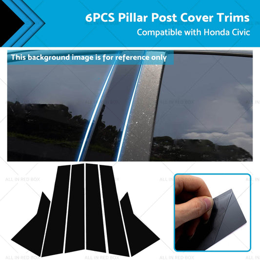 6x Black Pillar Post Cover Trims Suitable for 2022 Honda Civic-0