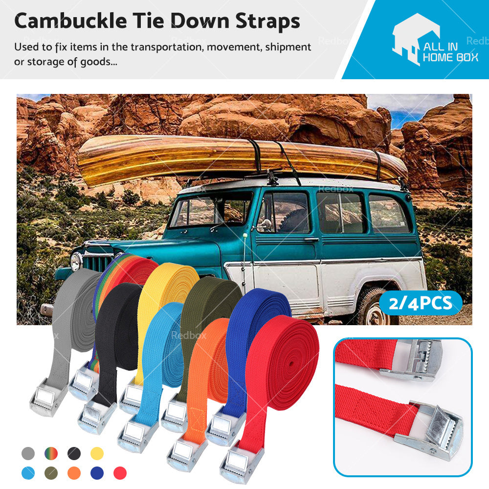 2/4pcs Metal Buckle Cam Tie Down Strap Heavy Lugga Cargo Ratchet Lashing Rope 2M-1