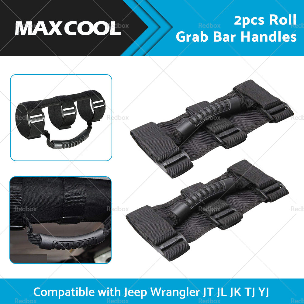 2PCS Off Road Roll Grab Bar Handles Suitable for Jeep Wrangler JT JL JK TJ Black-2