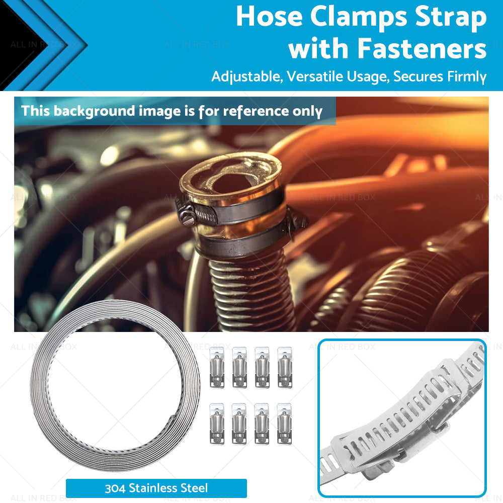 304 Stainless Steel Worm Clamp Hose Clamps Strap with Fasteners Adjustable DIY-0