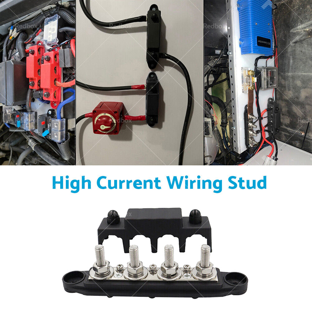 2PCS M10 4 Post 250A DC 48V Studs Bus Bar Power Distribution Box Terminal Block-3