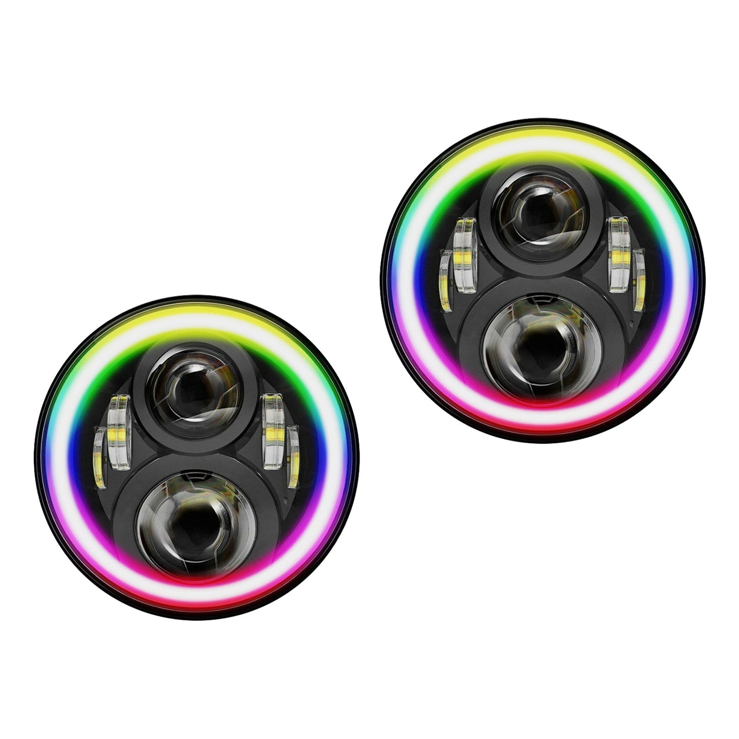 RGB Halo 7-Inch LED Projector Headlights Hi/Lo Beam DRL Suitable For Jeep GQ-1