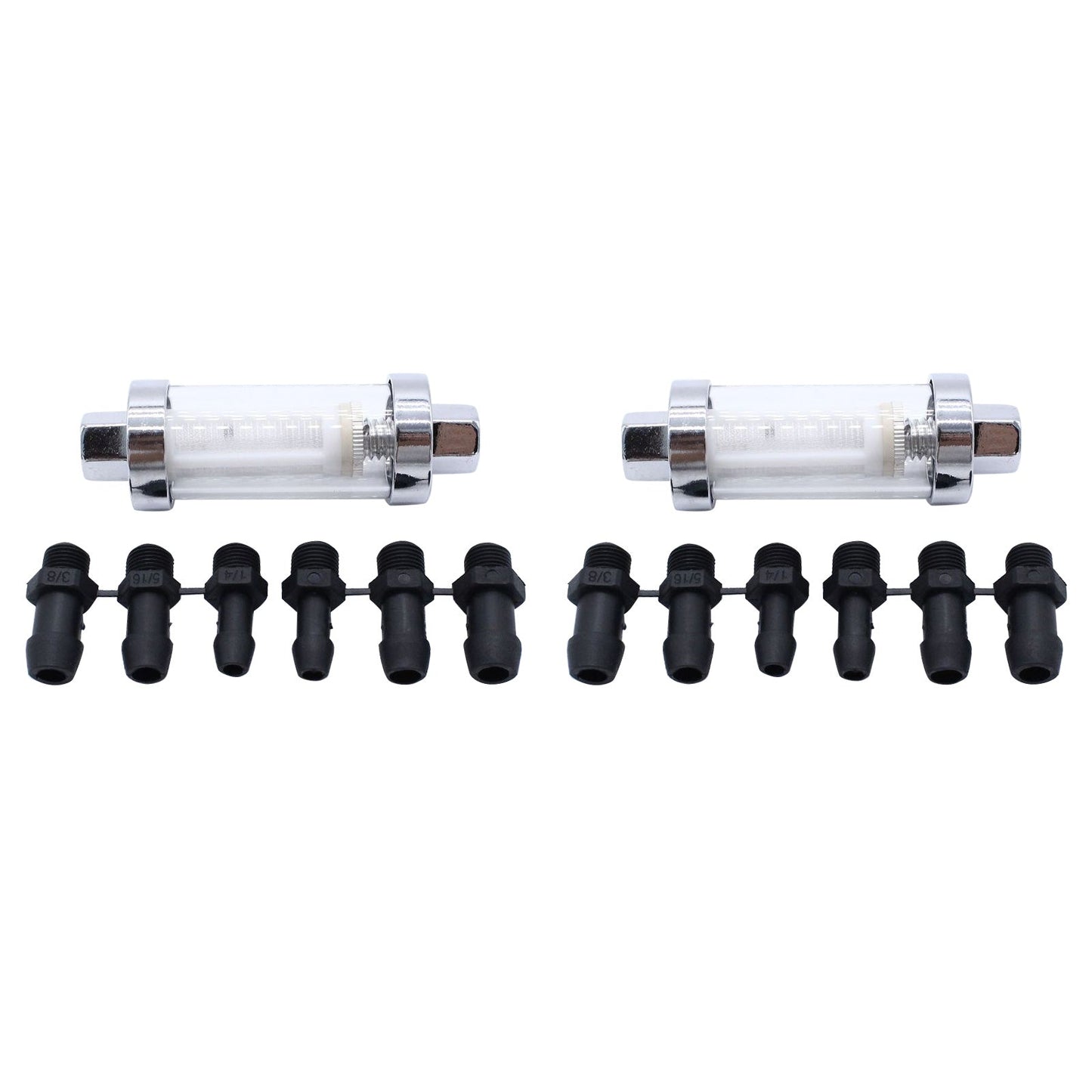 2x Reusable Washable Chrome Glass Inline Fuel Filter Suitable For 1/4 Inch, 5/16 Inch & 3/8 Inch Fuel Lines-1
