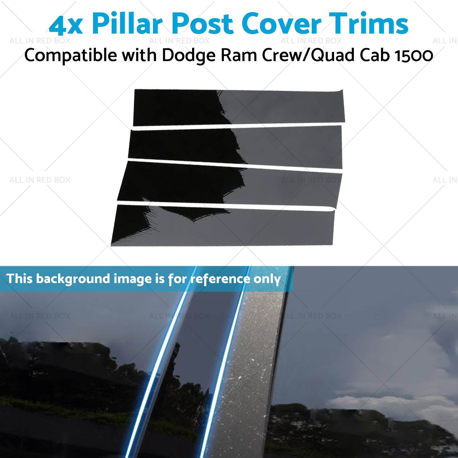4x Black Pillar Post Cover Trims Suitablefor Dodge Ram Crew or Quad Cab 1500 09-18-4
