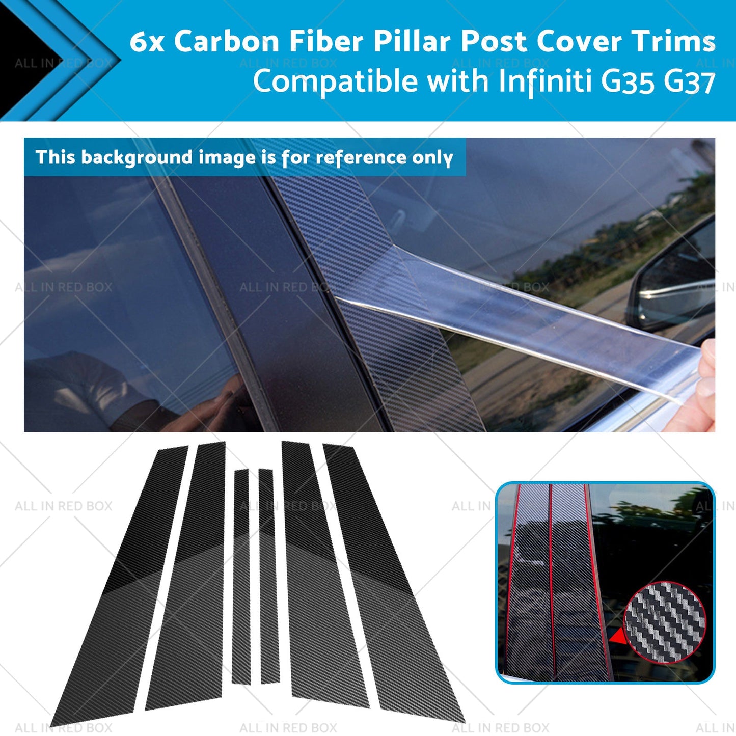 6x Carbon Fiber Pillar Post Cover Trims Suitable for Infiniti G35 02-13-0