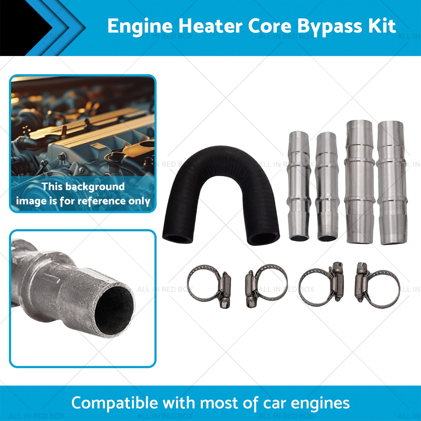 Car Engine Heater Core Bypass Kit 5 or 8in 3 or 4in Hose Fitting Aluminum For Most-1
