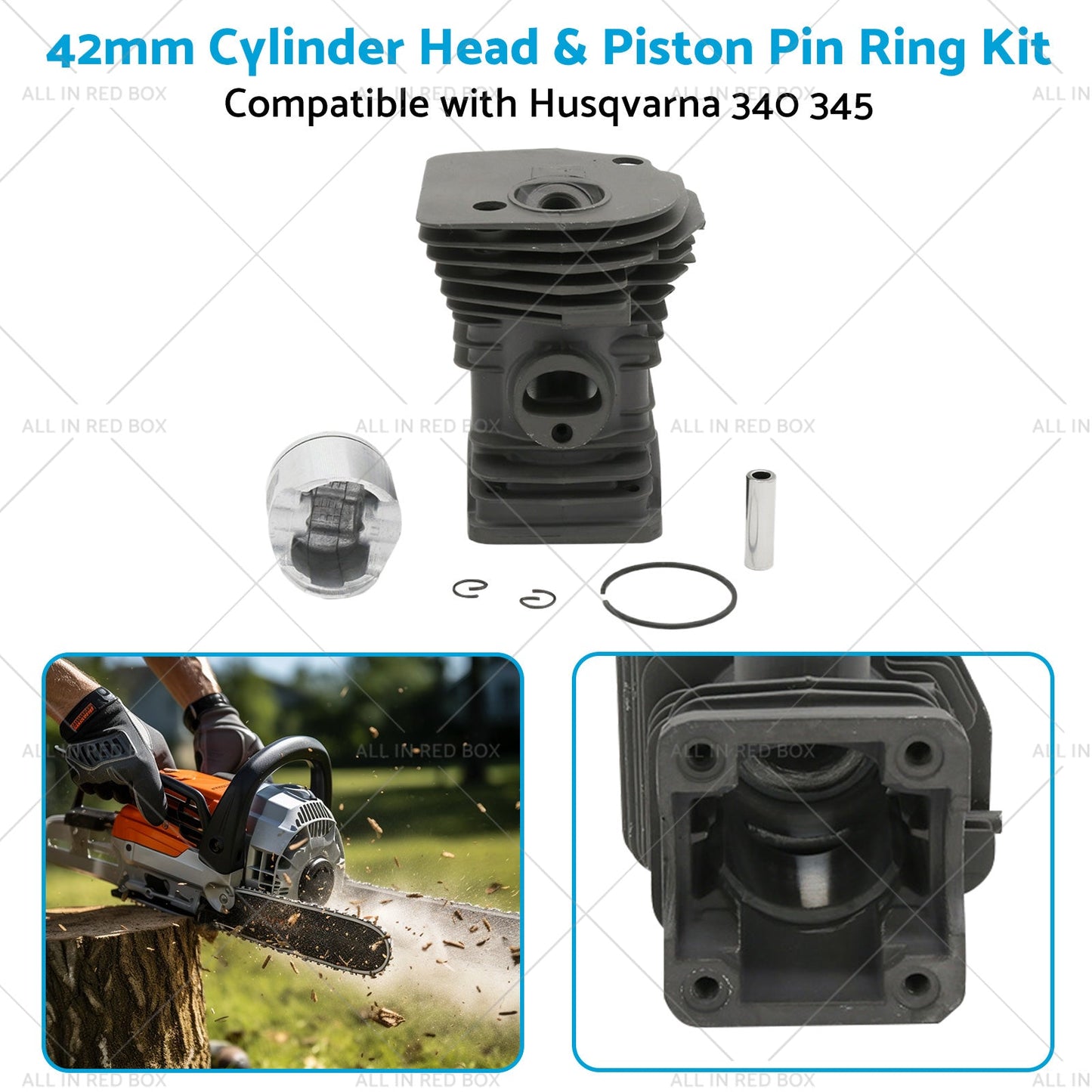 42mm Cylinder Head  and  Piston Pin Ring Kit Suitable for Husqvarna 345 340 Chainsaw-2