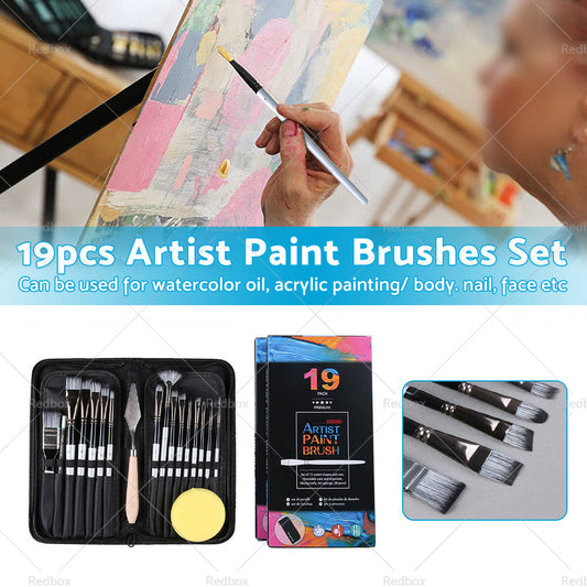 19PCS Artist Paint Brushes Set Watercolour Acrylic Oil Painting Sponge Brush-1