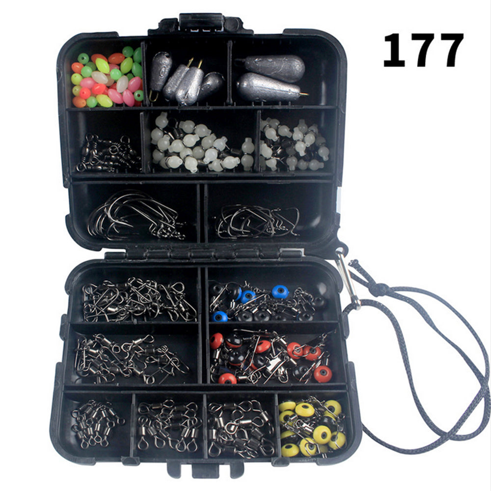 177Pcs Pro Fishing Accessories Kit w or  Tackle Box For Outdoor Swivels Hook Beads-2