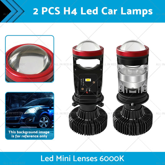2x Led Car Lamps H4 Y7D Bi Led Mini Lenses 6000K-1