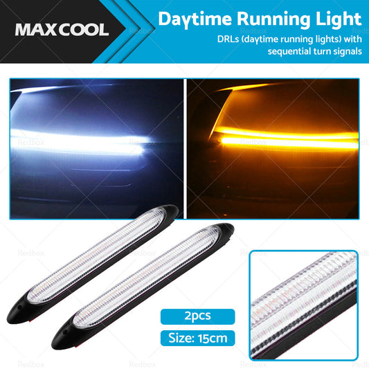 2x 15cm DRL LED Strip Lights Daytime Running Sequential Turn Signal Lamp-0