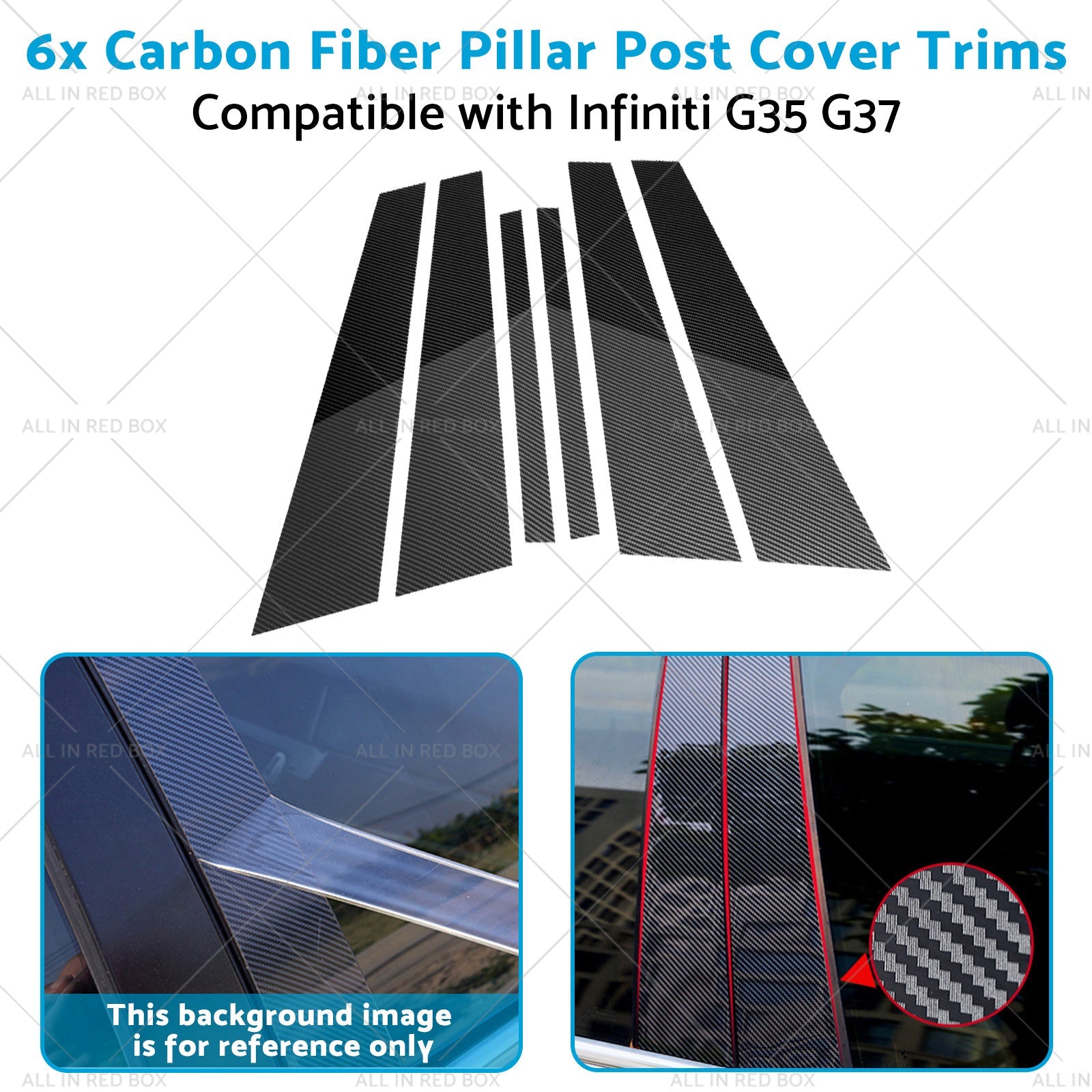6x Carbon Fiber Pillar Post Cover Trims Suitable for Infiniti G35 02-13-3