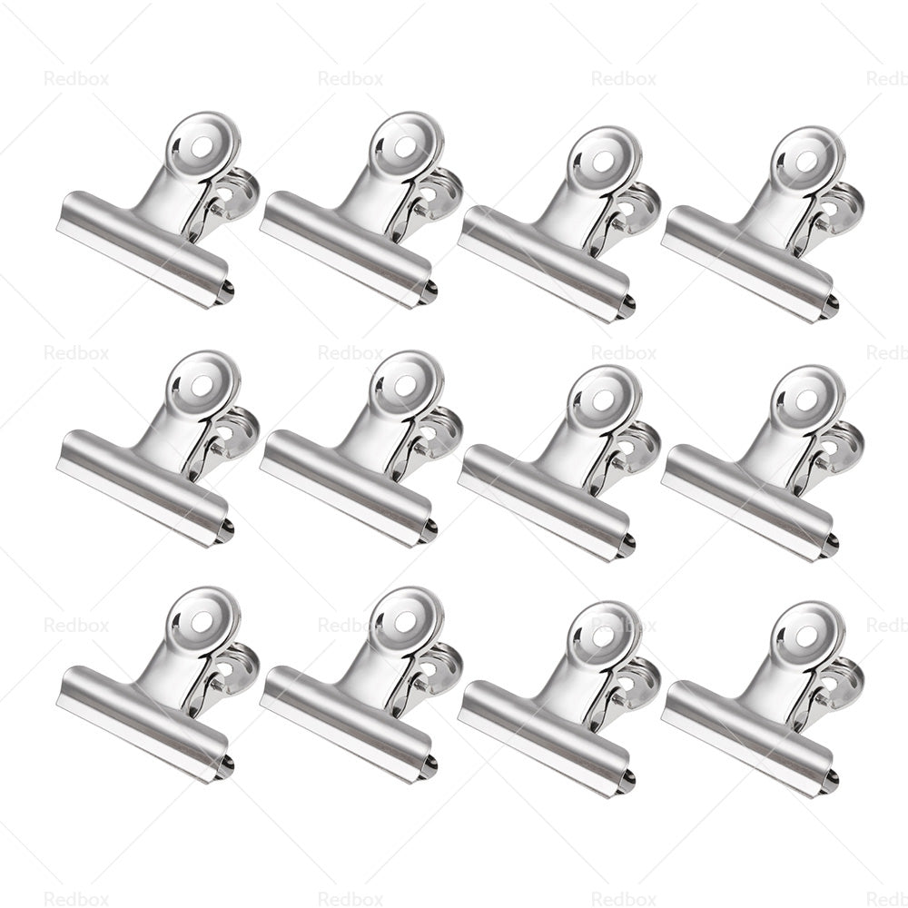 6/12PCS Stainless Steel Bulldog Paper Clip Metal Office Binder Grip Clamp 75mm-6
