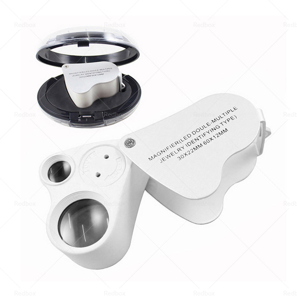 30X 60X Jewelry Loupe LED Lighted Illuminated Jewelers Eye Loop 2 Lens Magnifier-3