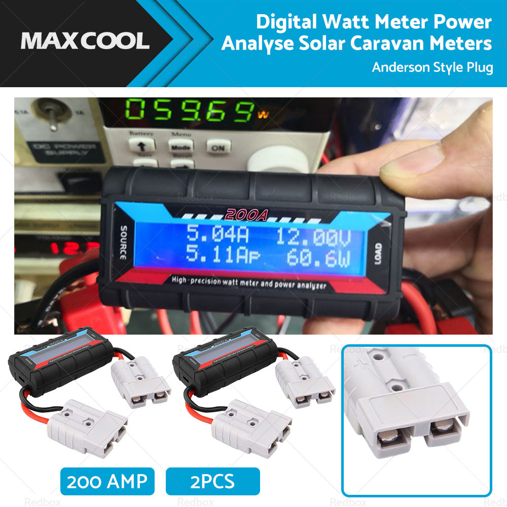2 x Digital Watt Meter 200 Amp Power Analyser Solar Caravan Anderson Style Plug-0