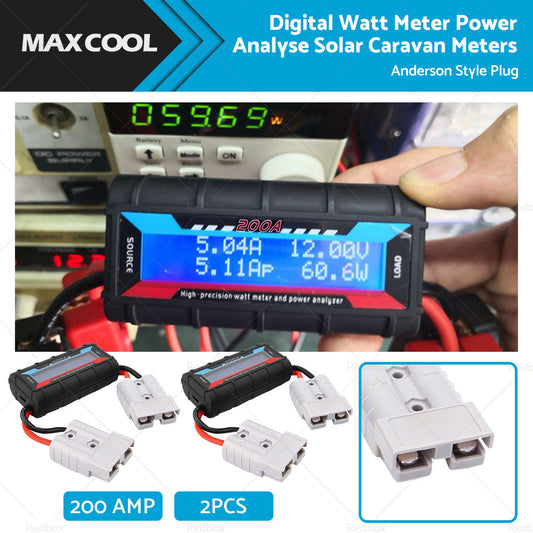 2 x Digital Watt Meter 200 Amp Power Analyser Solar Caravan Anderson Style Plug-0