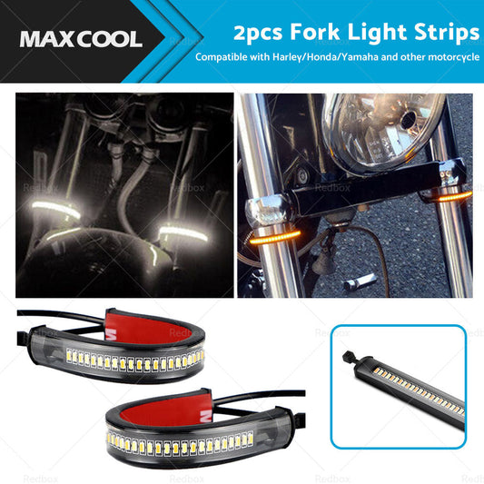 2X LED Universal Motorcycle Fork Turn Signal Indicator Blinker Amber Light Strip-0