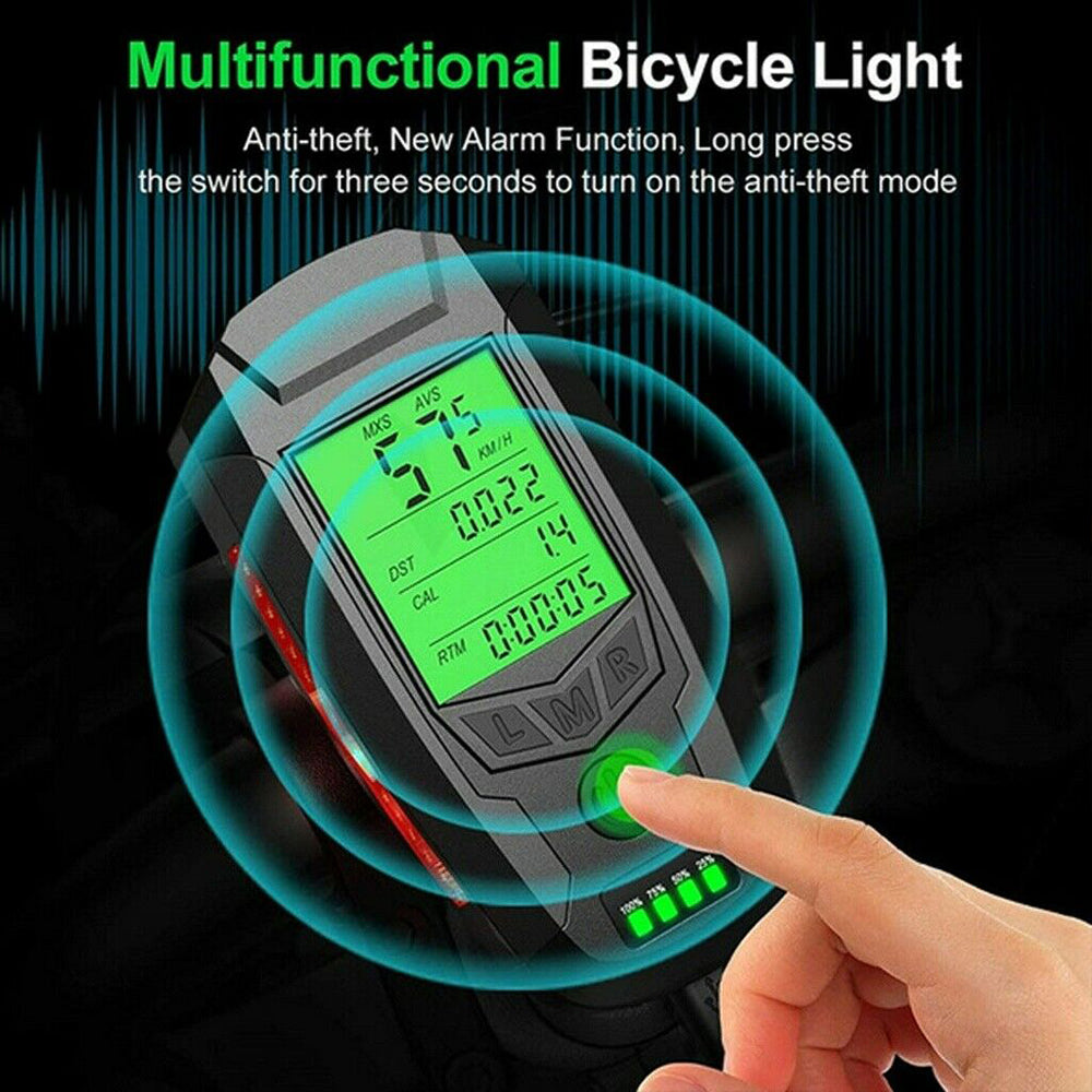 USB Rechargeable LED Bicycle Headlight w/Horn Speedometer Bike Front Head Light-2