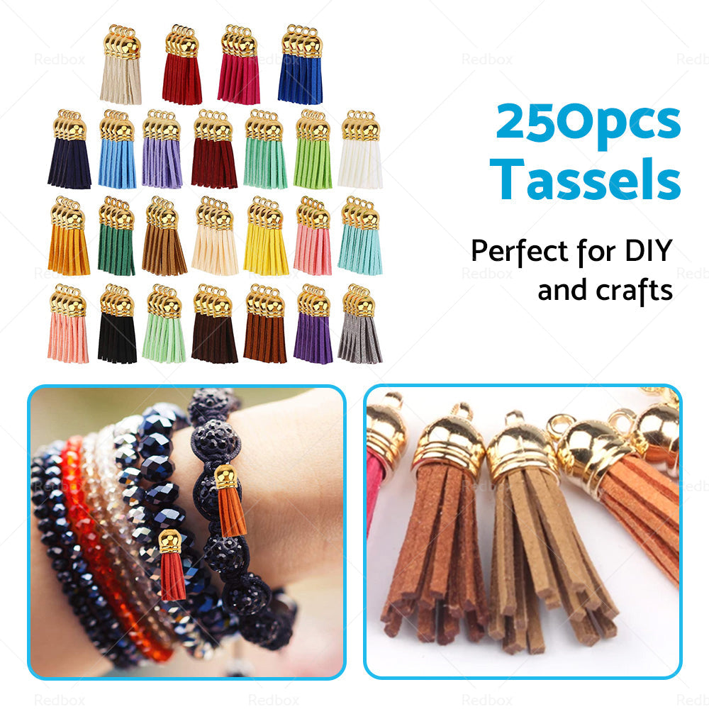 250PCS Keychain Ring Tassels Bulk Colored Leather Tassel Pendants Jewelry DIY-3