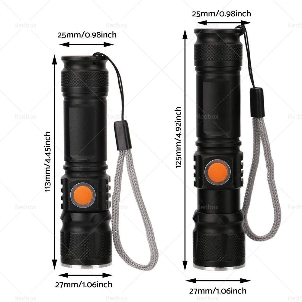 1pcs Black USB Rechargeable LED Flashlight Waterproof Torch Outdoor-3