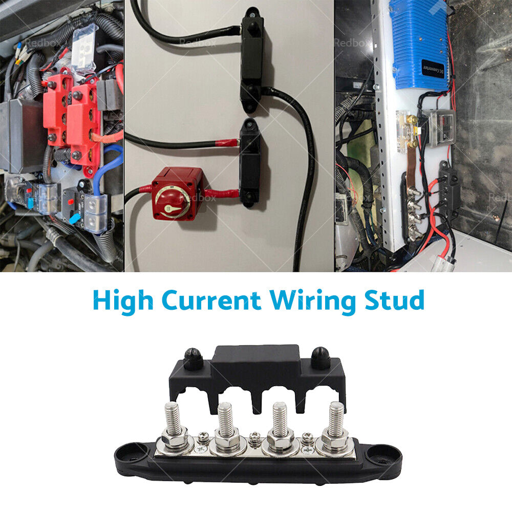 2PCS M8 4 Post 250A DC 48V Studs Bus Bar Power Distribution Box Terminal Block-4