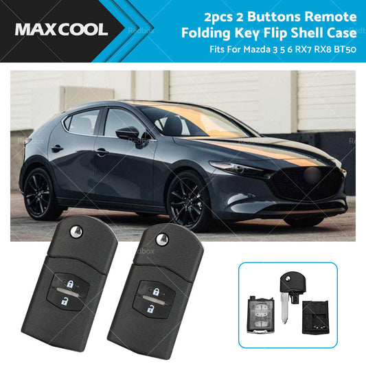 2Pcs x2 Button Remote Flip Key Car Shell Case Cover For Mazda 3 5 6 RX7 RX8 BT50-0