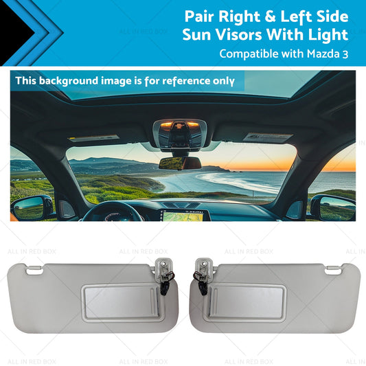 BBM369270C75 2x Right and Left Side Sun Visors With Light Suitable for 10-13 Mazda 3-0