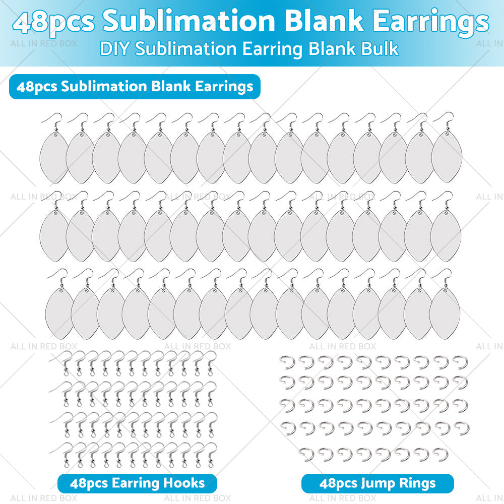 48PCS Sublimation Blank MDF Rugby Earring Double-Sided w  Hook and Jump Ring DIY-0