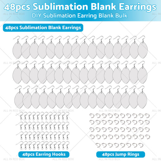 48PCS Sublimation Blank MDF Rugby Earring Double-Sided w  Hook and Jump Ring DIY-0