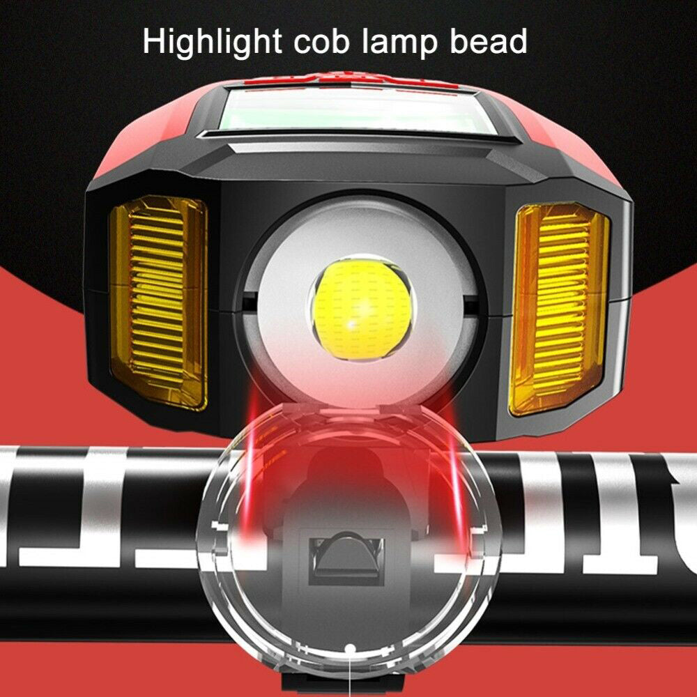 USB Rechargeable LED Bicycle Headlight w/Horn Speedometer Bike Front Head Light-3