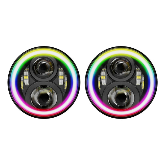RGB Halo 7-Inch LED Projector Headlights Hi/Lo Beam DRL Suitable For Jeep GQ-0