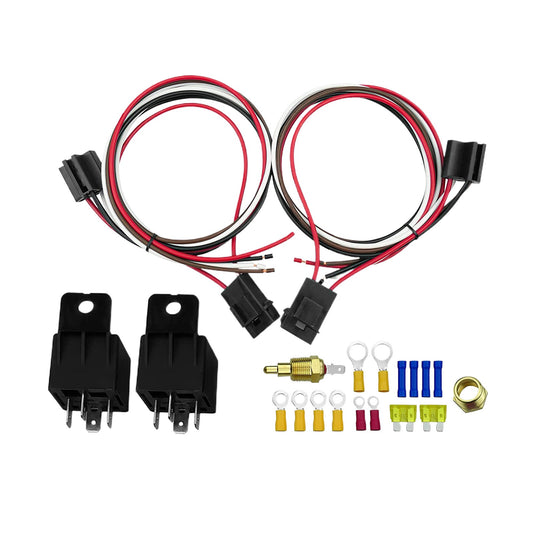 Dual Electric Fan Relay Sensor Kit with 12V Thermostat Switch 175 Degree-185 Degree 40Amp-0