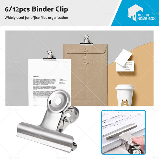 6/12PCS Stainless Steel Bulldog Paper Clip Metal Office Binder Grip Clamp 75mm-0