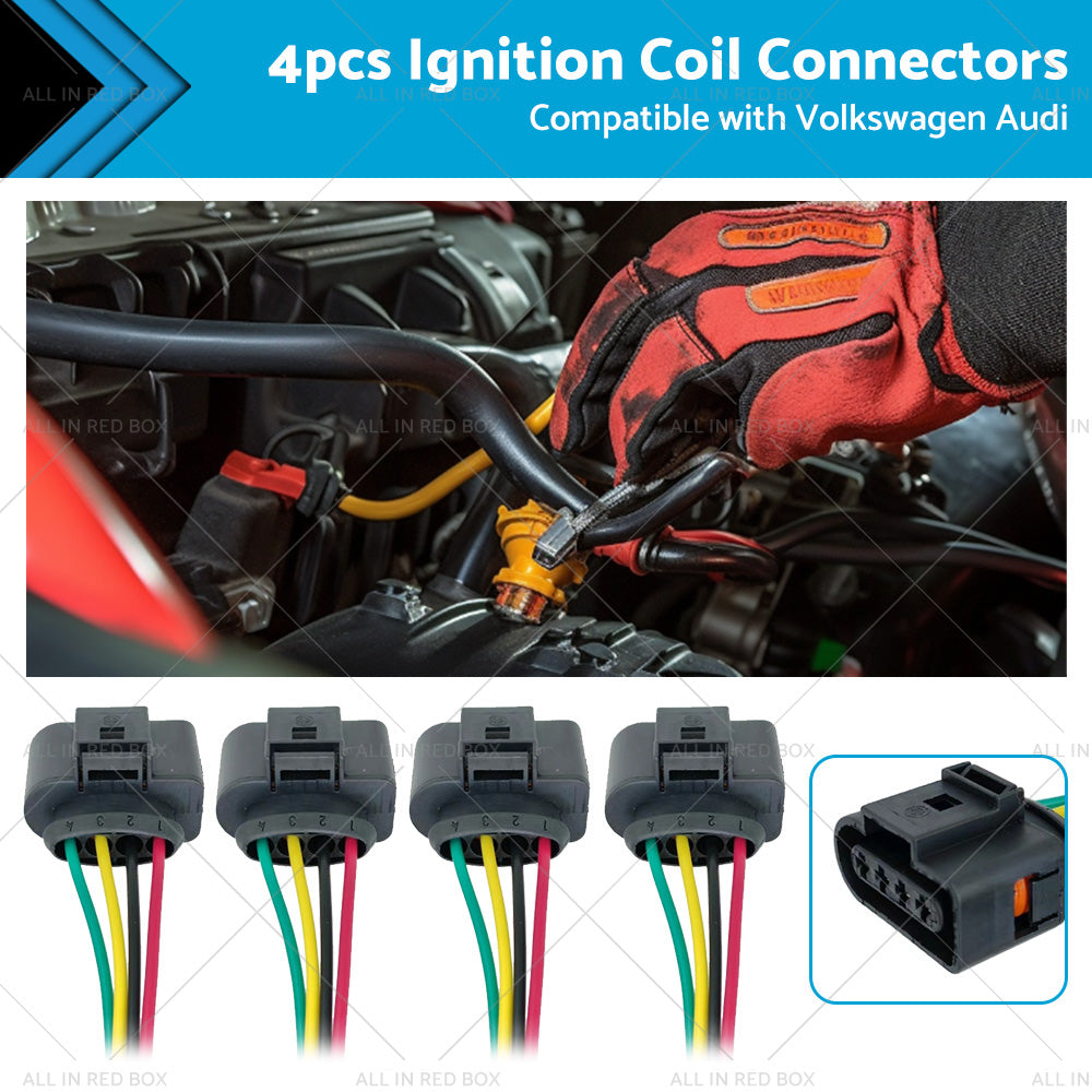 4PCS Ignition Coil Connector Repair Harness Plug 1J0973724 Suitable For VW Audi-0