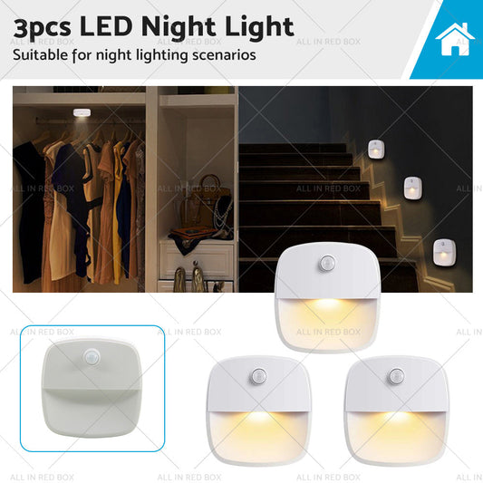 3 PCS Cordless Battery-Powered LED Night Light Motion Sensor Light-Warm White-0