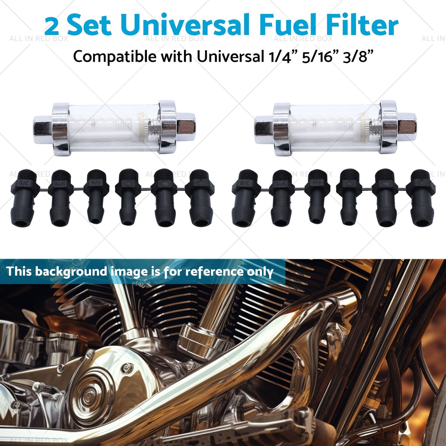 2x Reusable Washable Fuel Filter Chrome Glass Inline Suitablefor 1 4inch 5 16inch 3 8inch-3