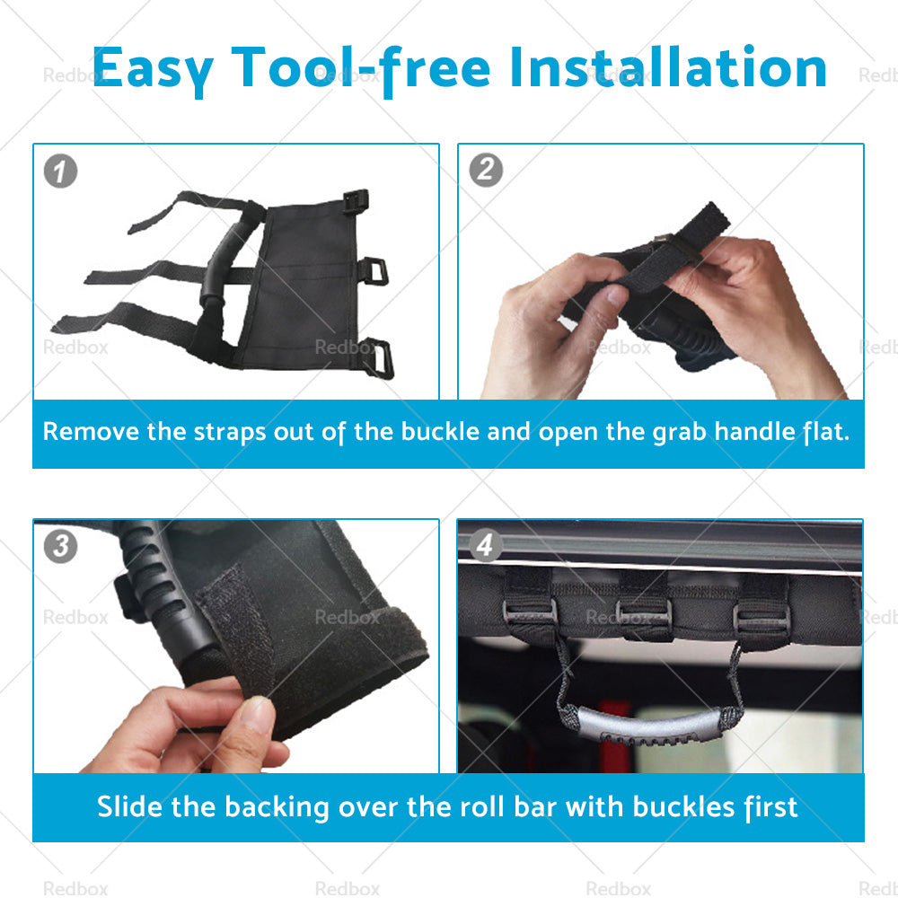 2PCS Off Road Roll Grab Bar Handles Suitable for Jeep Wrangler JT JL JK TJ Black-3