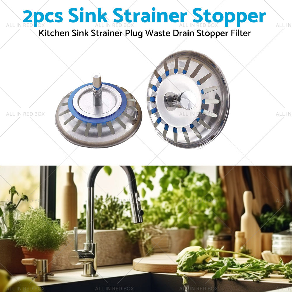 2PCS Kitchen Sink Strainer Plug Waste Drain Stopper Filter Stainless Steel-2