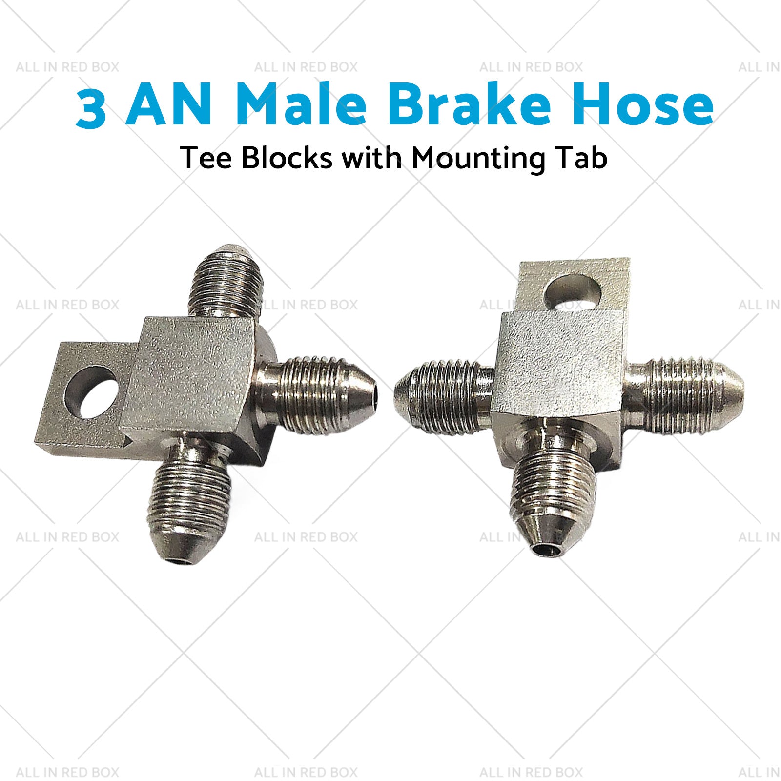 Pair of Stainless Steel - 3 AN Male Brake Hose Tee Blocks with Mounting Tab-4