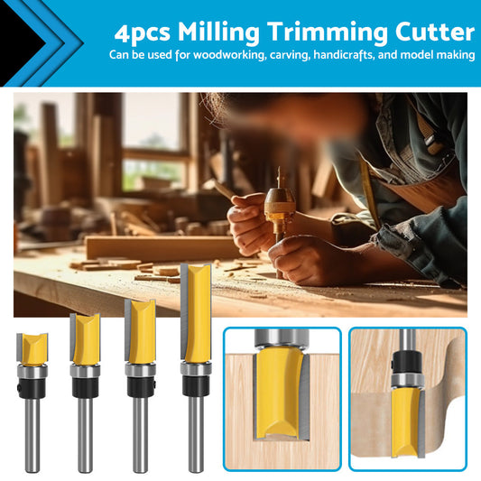 4pcs 1 4 Shank Top Bearing Flush Trim Pattern Router Bit Set Milling Cutter Kit-0