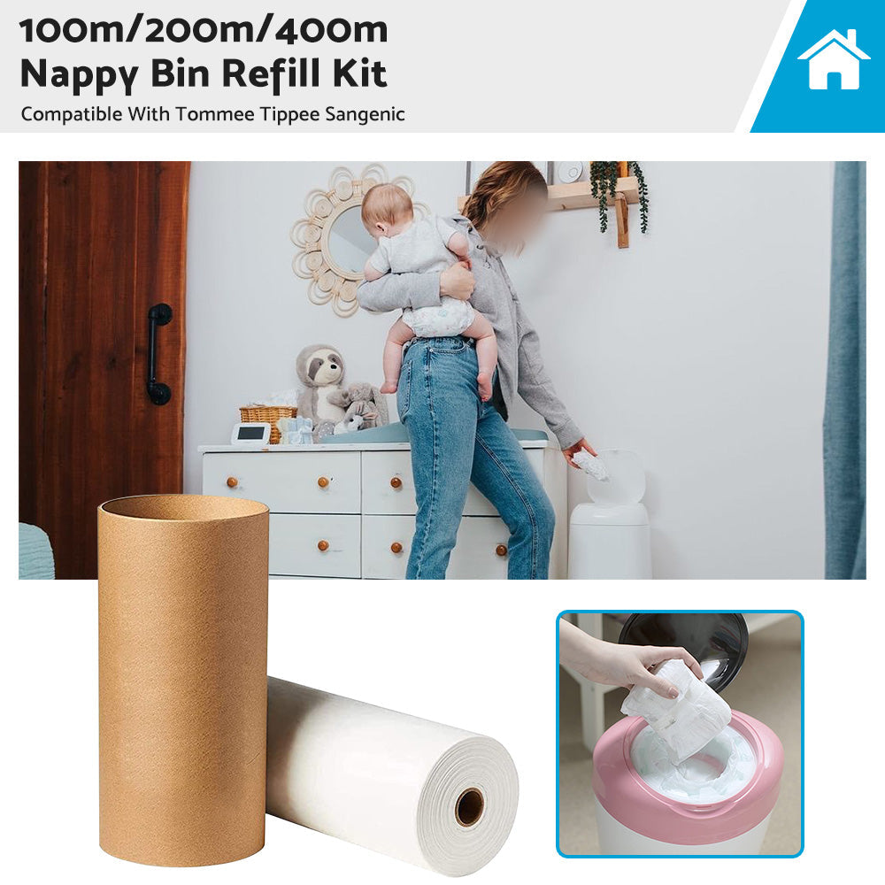 100/200/400m Nappy Bin Refill Kit Compatible With Tommee Tippee Sangenic Refills-2